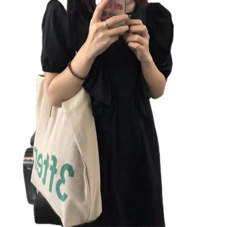 Canvas Tote Bag Høy Kapasitet Student Skulderveske med Skjult Lomme Kvinner 3FTER Mønster