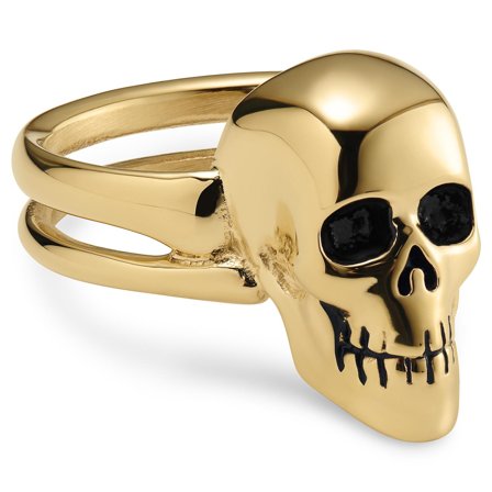 Aspero | Gold-tone Stainless Steel Skull Ring for Men - Skull rings