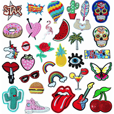 32 stk. broderi dekorative merker for klær dunjakke reparasjonsmerke, klær DIY stryke på merker for klær reparasjon bokstav jeans LettersBL-18