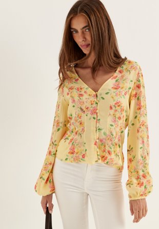 VERO MODA - Vmvilma Holy Ls Top - Golden Haze AOP:Holly