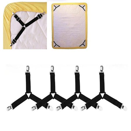 Svart 4 stk sengetøystropper montert lakenbånd trekant elastisk madrassklemme justerbar lakenstrekker bukseseler madrassstropp