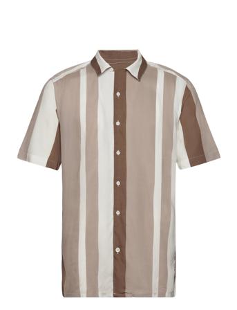 Onswayne Life Reg Stripe Viscose Shirt Kortermet Skjorte Brun ONLY & SONS*Betinget Tilbud