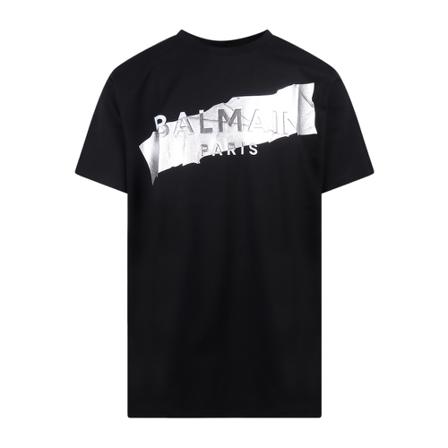 Balmain, Tape T-Shirt Zwart, Heren, Maat:L,Katoen