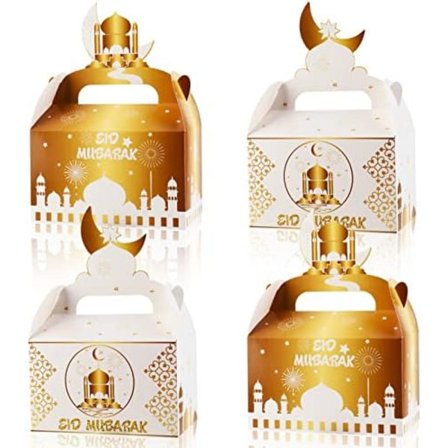 DPKOW 12 st Eid Mubarak Godis Presentlådor, Vitguld DIY-lådor Vitguld