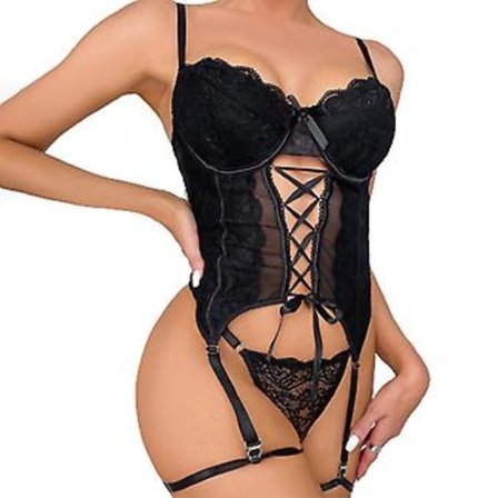 Sort Blonderet Korset Gennemsigtig Sexet Lingeri Personligt Undertøj Kostumer til Kvinder (S)