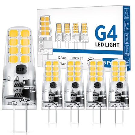 G4 LED-lampa 12V AC/DC, 300LM Varmvit 3000K, 2W motsvarande 25W halogenlampa, Flimmerfri, Ej dimbar, 12V LED, 5-pack