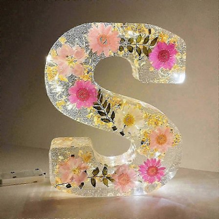 Pressede Blomster Resin Bogstaver med LED Lys, Floral Resin Natlampe, 26 Bogstavs Valg Dekorativ Gave, 50% Rabat