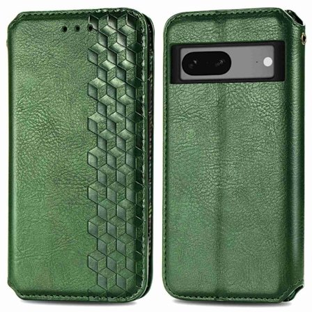 Læder Etui med A Stilfuldt Rhombus Tryk til Google Pixel 7 - Grøn
