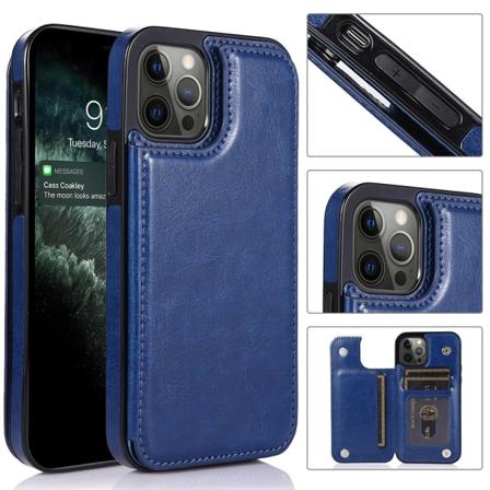 iPhone 13 Pro Max - Genomtänkt Skal med Korthållare Mörkblå
