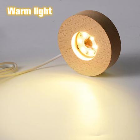Trä LED-ljusdisplaybas Kristallglas Resin Art Ornamen Warm light