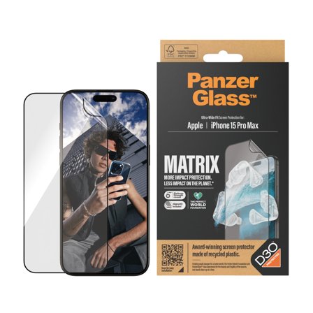 Panzer ECO MATRIX iPhone 15 Pro Max | Ultra-Wide Fit w. AlignerKit Screen Protector PanzerGlass - High quality tempered glass screen protector