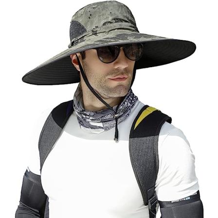 Bredbremmet solhatt for menn UPF50+ Vanntett pustende bøttehatt for fiske, fotturer, camping