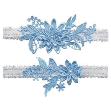 Strækbar Blonde Bryllupsstrømpebånd til Bruden, Sort Blonde Neglekunst Folie Elegant Brude Benstrømpebånd med Blå Blondekant, Europæisk Design Sexet 