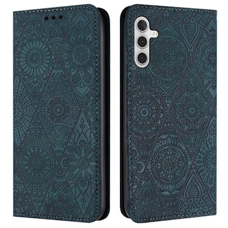 Kompatibel med Kompatibel med Samsung Kompatibel med Kompatibel med Galaxy A17 5G Deksel med blomster, lommebok, stativ, lærtelefondeksel, blå