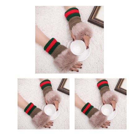 3 Par Fårskinnshandskar Modehandskar Ull Halvfinger Öppna Finger Gl