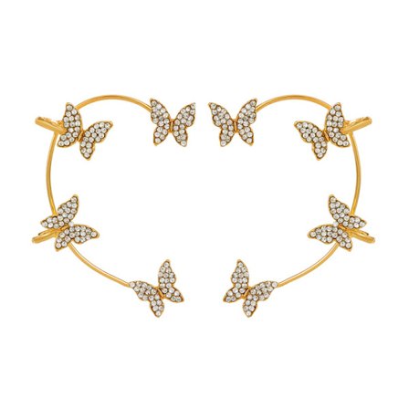 Ett par diamantbeströdda fjärilsörhängen utan hål i öronen. Guld
