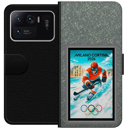Kompatibel Tegnebogsetui til Xiaomi Mi 11 Ultra Curling illustration med spillere og sten på isen, Milano Cortina 2026, snedækkede stænk og olympis