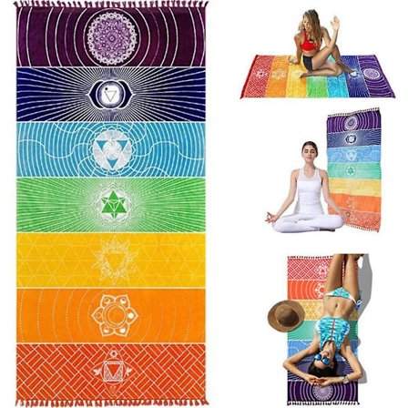 Yogamatte, Regnbue Bohemian Yoga Strandhåndkle Matte