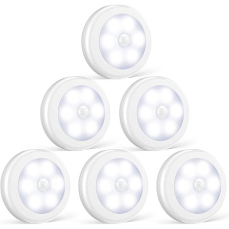 Set med 6 LED-klisterlampor, LED-rörelsesensorbelysning med magne