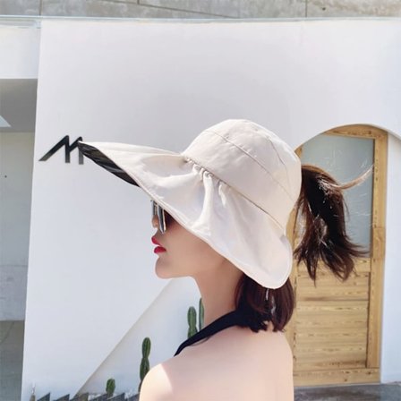 Naisten aurinkolippalakit, leveälieriset poninhäntähatut (beige)