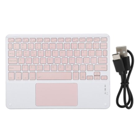 Trådlöst tangentbord med pekplatta, fyrkantiga tangenter, ultratunt, 10 tum, trådlöst tangentbord med RGB-bakgrundsbelysning för hemmakontor, rosa