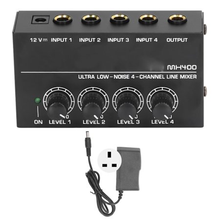 4-kanals mikser AC 100V‐240V Svart Ultra lav støy 4-kanals kompakt mikser for gitarer bass keyboard UK-plugg