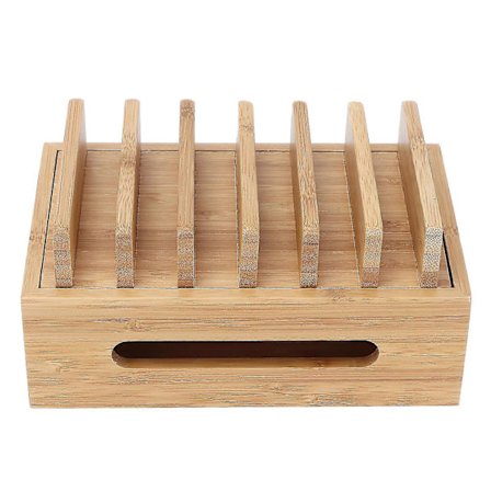 Bambus Opladningsstation, Mobiltelefon Dockingstationer til Flere Enheder, Bærbar Tablet Computer Organiseringsboks til Hjemmet eller Kontoret