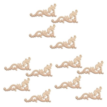 12 Stykker Ornament Ornament Tre Ornamenter Håndlaget for Garderobemøbler Hjørne 15X7.5cm[D]
