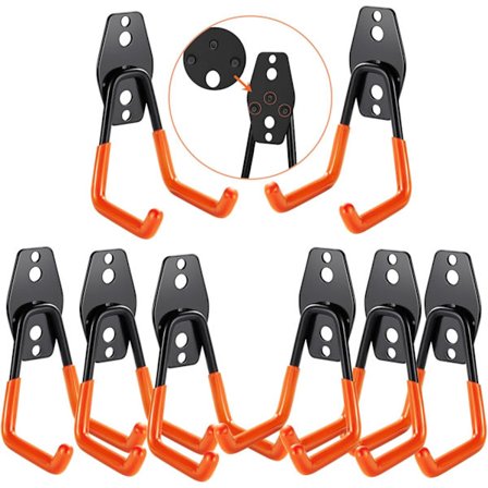 8-delat Garage Väggkrok, Garageförvaring, Stålvaggkrok med 3 Svetsar Istället för 2 Starkare för Stege, Cyklar, Rör, Elverktyg Orange