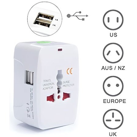 International Rejseadapter Universal Stik med 2 USB-porte (1A) 220V / 110V AC AU US EU