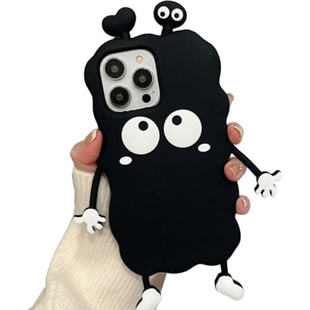 Sött Tecknat 3D Silikon Mobilskal Svart Kompatibelt med Olika Märken[YDE]