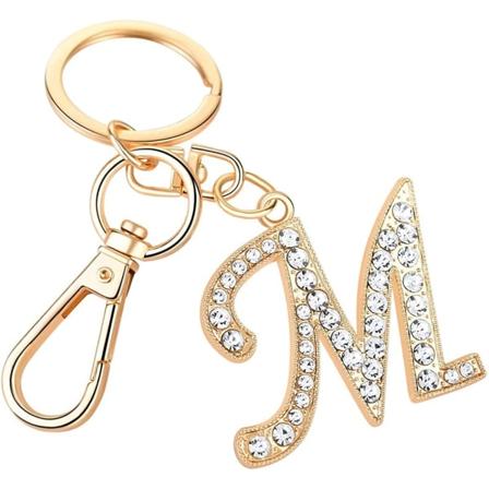Dame Guldbelagt Legering Bilnøglering med Krystal Rhinestone Alfabet Initial Bogstav Nøglering