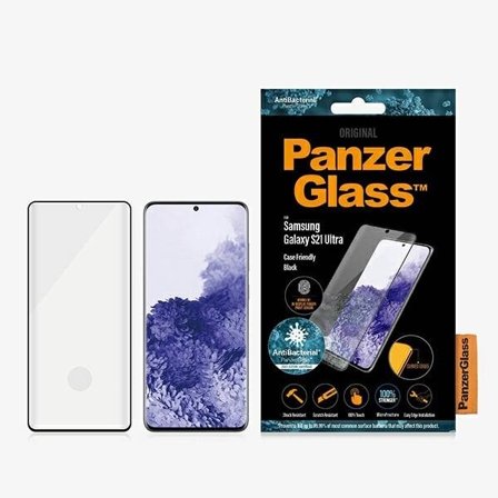 PanzerGlass E2E Microfracture antibakterielt glas til Samsung Galaxy S21 Ultra - med sort ramme