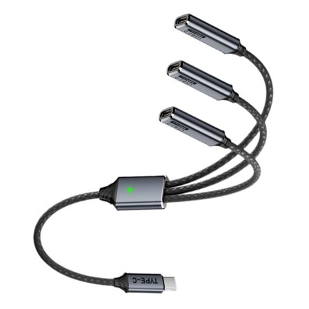 Indsæt og afspil USB C til 3-ports splitterkabel til nem opladning og enhedssynkronisering
