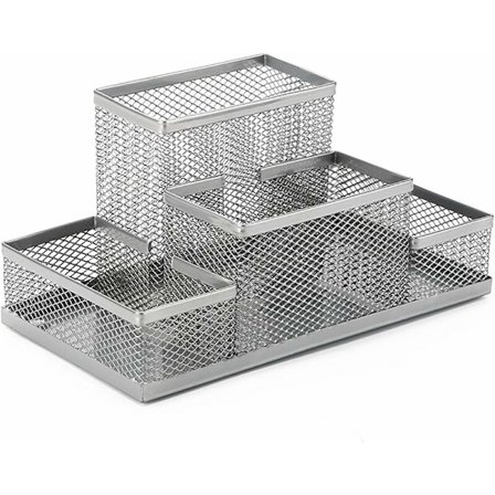 Työpöydän järjestäjä Kynäteline Toimisto 4 Lokeroa Yksinkertainen Verkkosuunnittelu Lankakori Kynäteline Toimistotarvikkeet (Hopea), Sunny