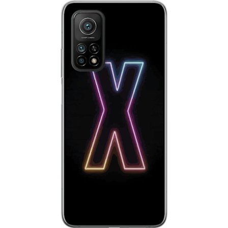 Yhteensopiva Puhelinkuori Xiaomi Xiaomi Mi 10T 5G Neonkirjain X voimakkaissa väri vaihteluissa mustaa taustaa vasten, voimakas typografinen suunnitte