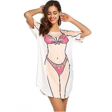 Bikinishorts for kvinner med kort erme, søt bikini-trykk, løs T-skjorte-kjole, morsom bruk (m f)