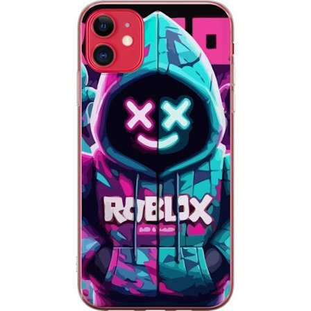 Kompatibel Mobilcover til Apple iPhone 11 Roblox neon hættegenser close-up med intensiv close-up af kostume karakter i pink og blå neon lys, der giver