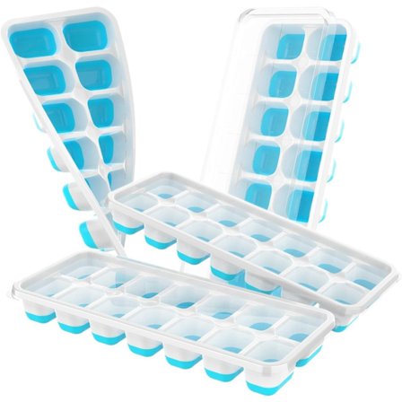 4-pack iskubbricka med lock, 28 kuber stapelbar - Hållbar plast- och silikonbricka för frys, lätt att lossa cocktail- och kaffeis M
