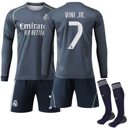 25-26 Real Madrid Udebane Børne Voksen Langærmet Fodboldtrøje Nr. 7 VINI JR