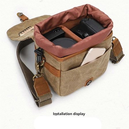 Canvas SLR Kameraveske Mini Enkel Messenger Vesker Vanntett Slitasje- Skulder Fotografering Ryggsekker Khaki