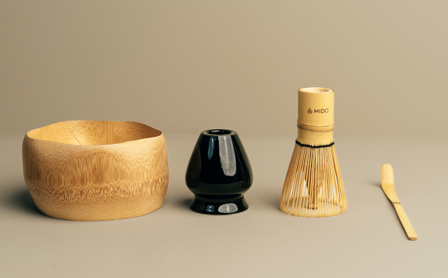 Mido Matcha-sett bambusvisp+bambusskål+bambusskje+holder