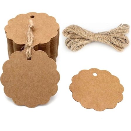 100 kpl Kraft-laput, lahjalaput, 6 cm, juuttinarulla häälahjoihin, syntymäpäiväaskarteluun