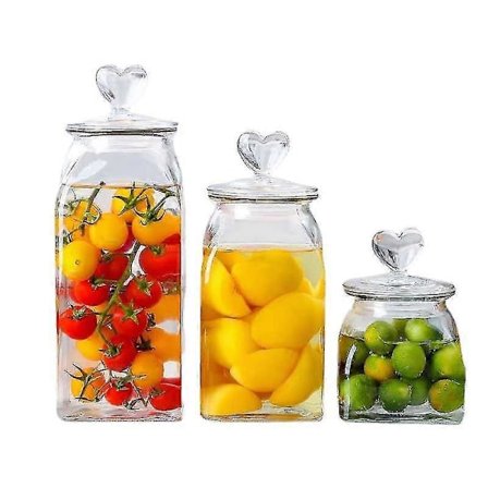 Glasburk med hjärtformat lock, köksburk för kaffe, förvaringsburk för torkad frukt, köksartiklar, matförvaringsbehållare