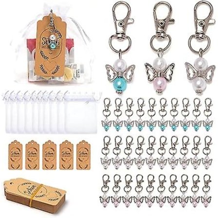 90 stk Guardian Angel Perleengel-Smykke Nøkkelringsett, med 30 Engel-Nøkkelringer 30 Takk-Etiketter 30 Organza Gaveposer