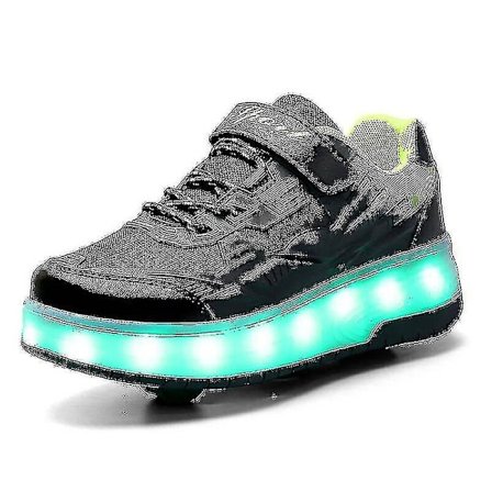 Barnsneakers Dubbla Hjul Skor Led Ljusskor Q7-yky.39.Svart Svart