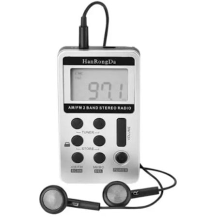 Bärbar FM/AM-radio Digital Signal Processing Receiver med hörlurar Radio + Lanyard