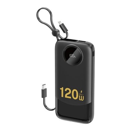 Dudao K13 10000mAh Powerbank med inbyggd kabel - Svart