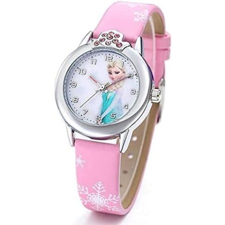 Rosa barnklocka med läderrem, mönster: Frost, ELSA helt Frost, klockarmband, klockarmband{REN}