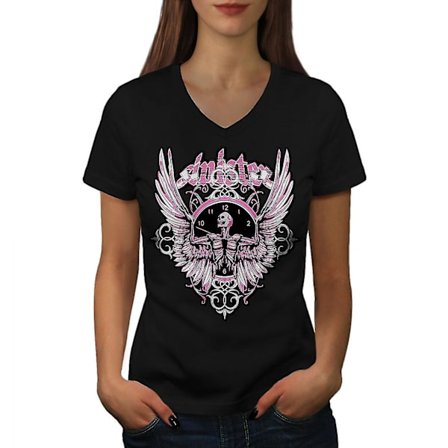 Total Mortal Skull Dam T-shirt med svart v-ringad hals